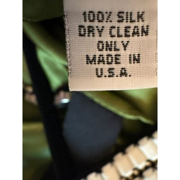 Lela Rose Green Silk Sleeveless Dress W/Decorative Straps Scalloped Hem Size 10 - Picture 5 of 10